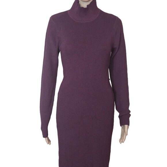 Bardot Santi Backless Sweater Dress Midi Long Sleeve Burgundy Rib Knit size US 8 - Picture 4 of 9